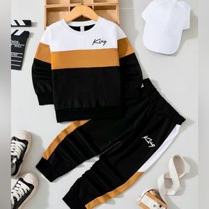 NWOT Boy's Color Clash 2pcs, KING Print Sweatshirt & Sweatpants Set